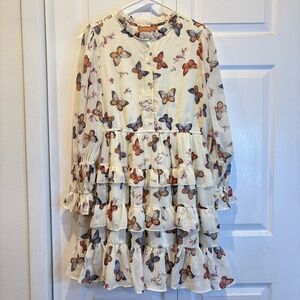 Jessa Kae Long Sleeve Tiered Butterfly Dress - Size Large